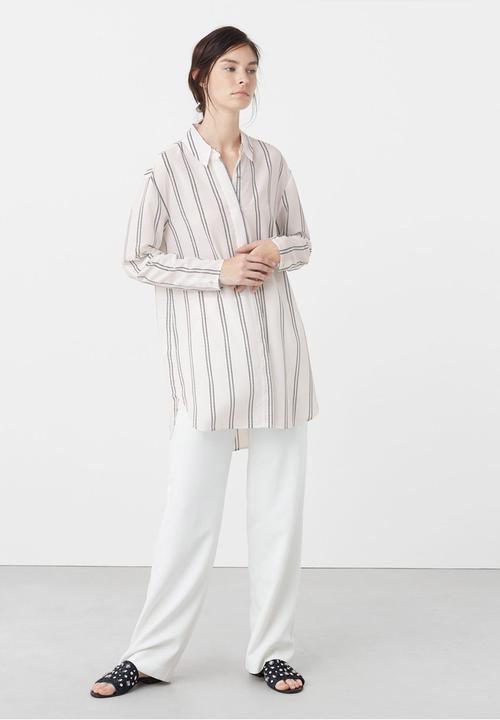 MANGO - Contrast Striped Shirt Black and White