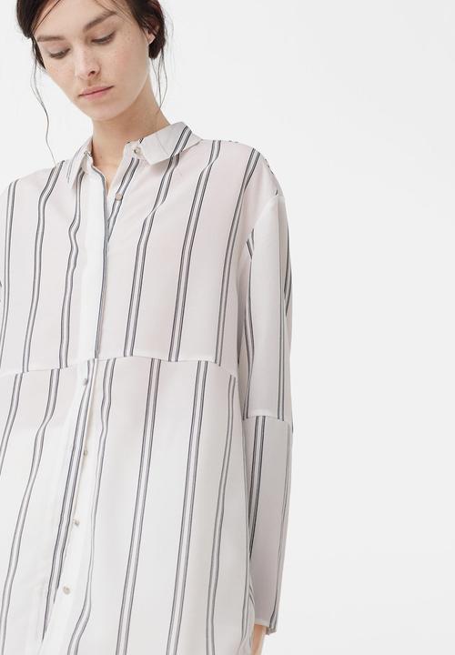 MANGO - Contrast Striped Shirt Black and White