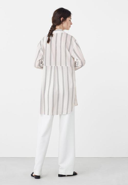 MANGO - Contrast Striped Shirt Black and White