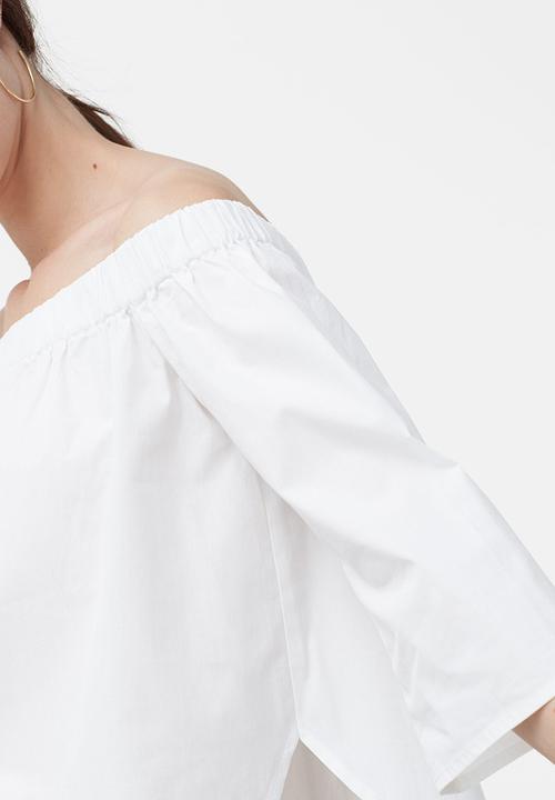 MANGO - Off the Shoulder Poplin Blouse White