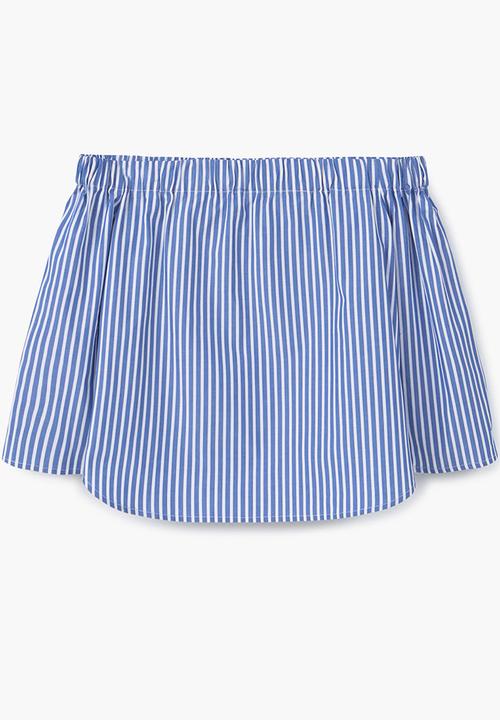 MANGO - Off the Shoulder Poplin Blouse Blue and White