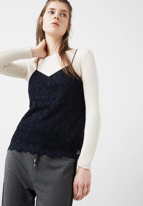 MANGO - All-over Lace Top Navy