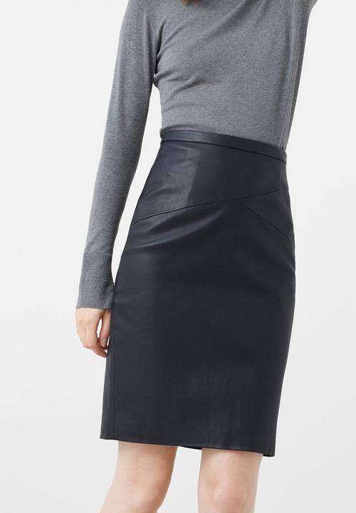 MANGO - Leather Look Pencil Skirt Navy