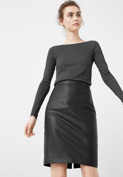 MANGO - Leather Look Pencil Skirt Black