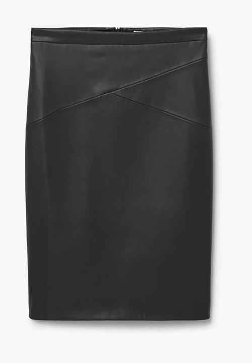 MANGO - Leather Look Pencil Skirt Black