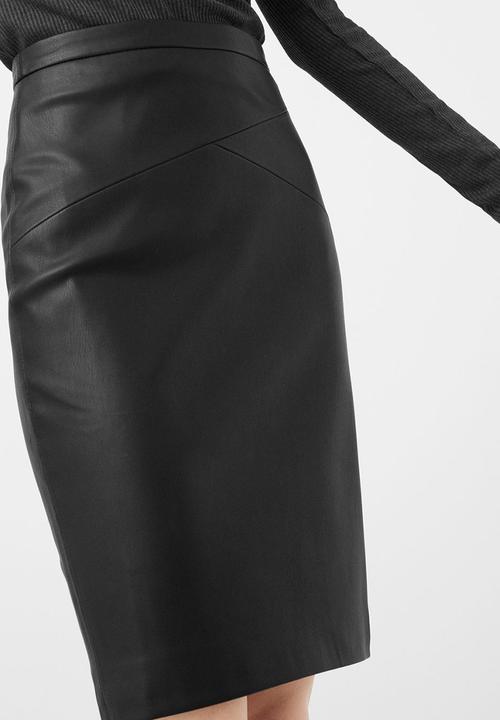 MANGO - Leather Look Pencil Skirt Black