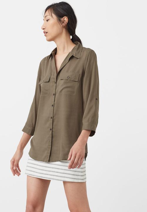 MANGO - Front Pocket Shirt Khaki Green