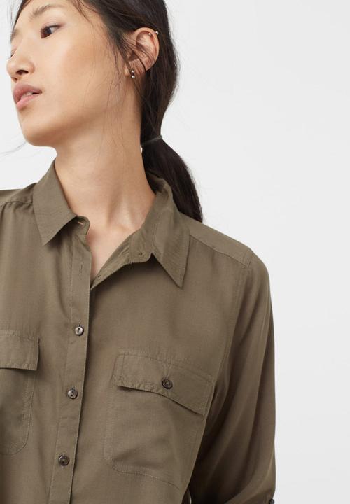 MANGO - Front Pocket Shirt Khaki Green