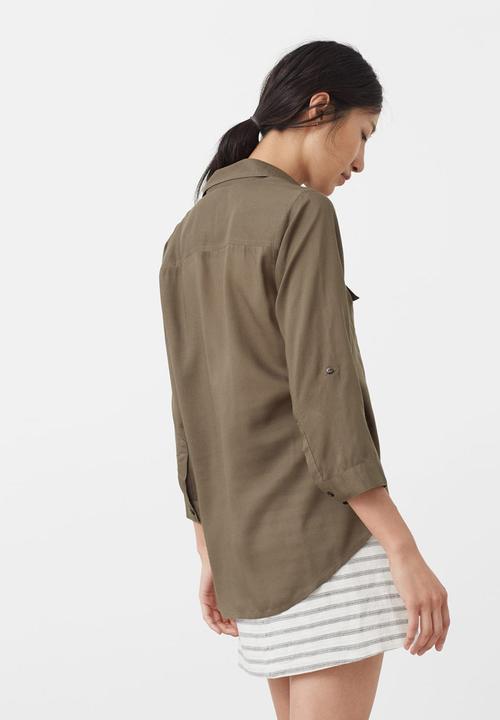 MANGO - Front Pocket Shirt Khaki Green