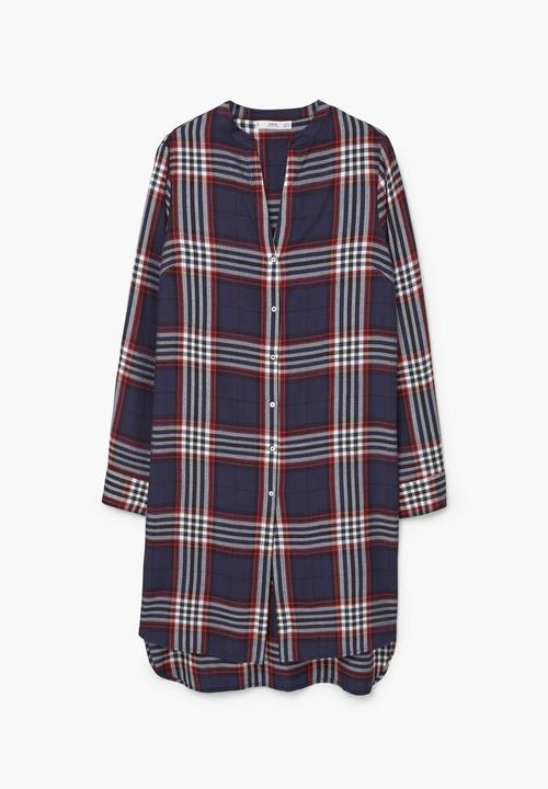 MANGO - Longer Length Check Shirt Navy