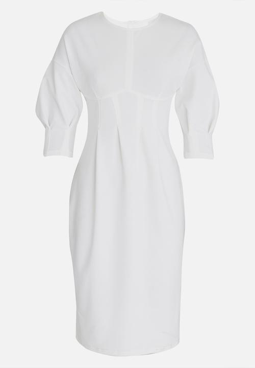 edit - 3/4 Lantern Sleeve Dress Off White
