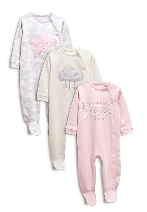 Next - Three Pack Star Sleepsuits Mid Pink
