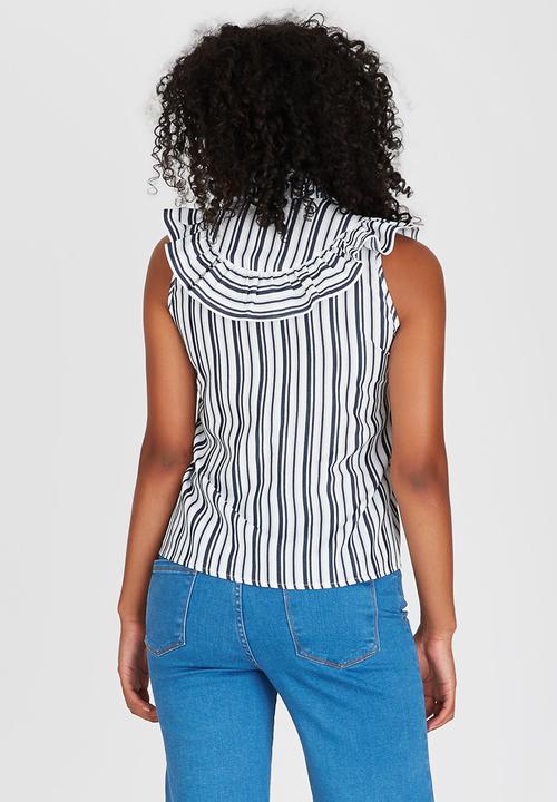 STYLE REPUBLIC - Frill Detail Shirt Blue and White