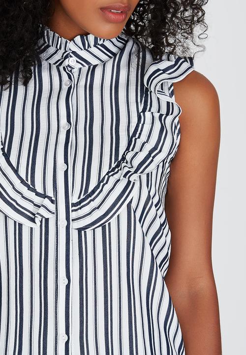 STYLE REPUBLIC - Frill Detail Shirt Blue and White