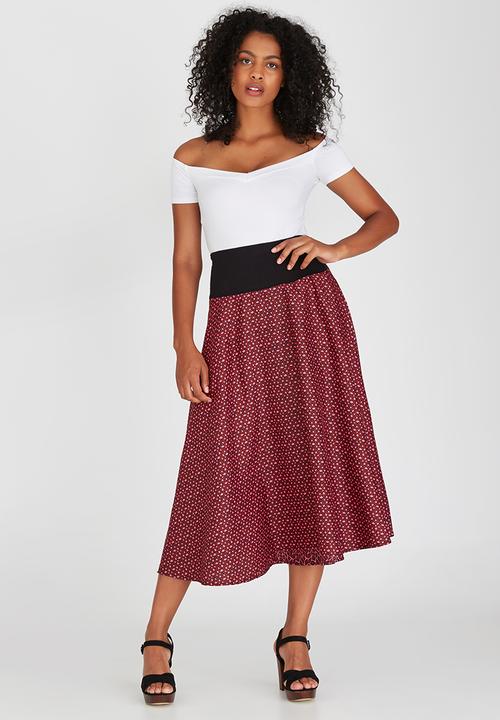edit - Full Flared Midi Skirt Red