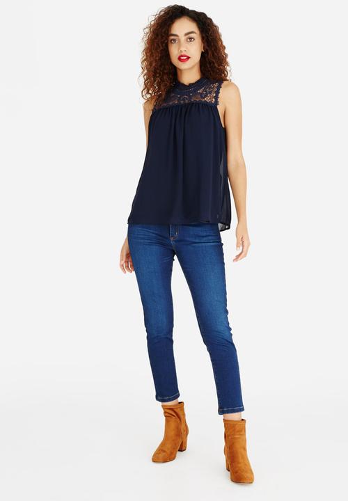 ONLY - Cat High Neck Sleeveless Blouse Navy