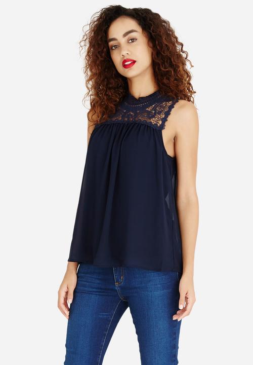 ONLY - Cat High Neck Sleeveless Blouse Navy