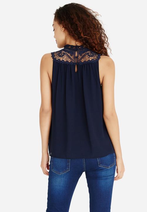 ONLY - Cat High Neck Sleeveless Blouse Navy