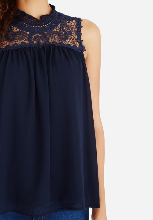 ONLY - Cat High Neck Sleeveless Blouse Navy
