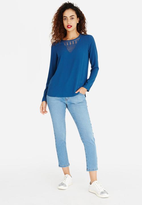 ONLY - Sofie Lace Detail Top Mid Blue