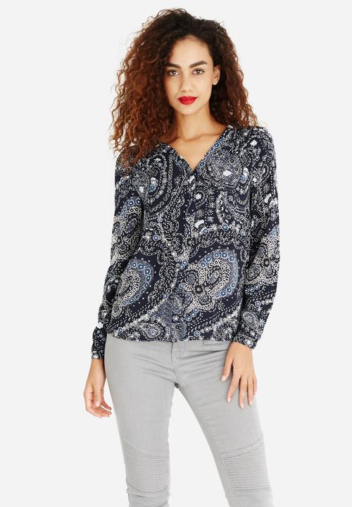 ONLY - Nova Paisley Print Placket Shirt Navy