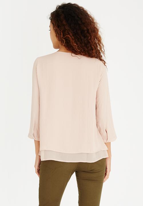 ONLY - Lace-up 3/4 Sleeve Blouse Pale Pink