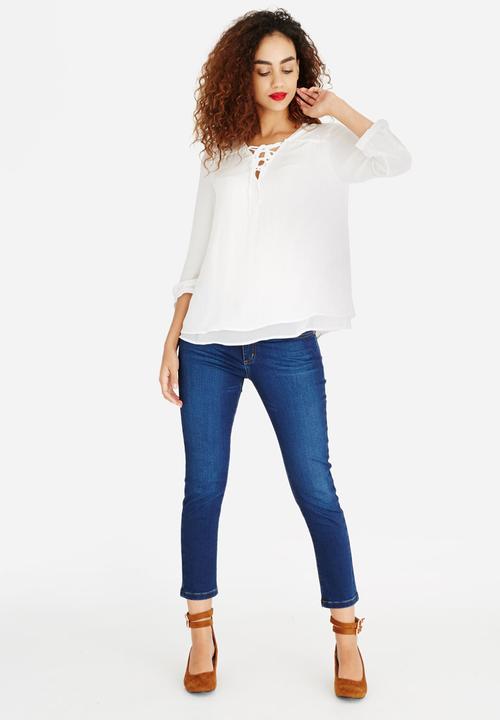 ONLY - Lace-up 3/4 Sleeve Blouse White