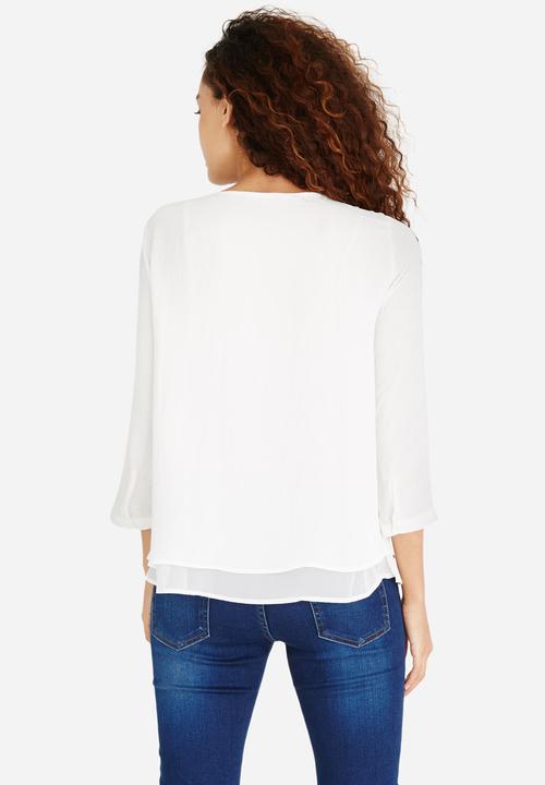 ONLY - Lace-up 3/4 Sleeve Blouse White