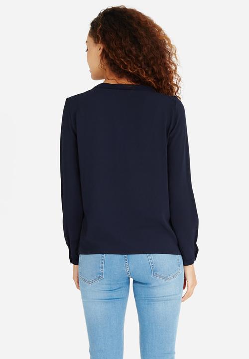 ONLY - Nova Lux Pleat Detail Blouse Navy