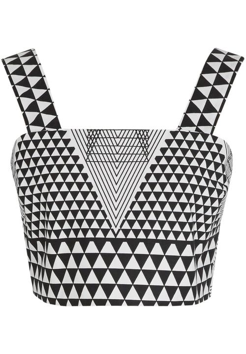 Chulaap - Diamond Print Crop Top Black and White