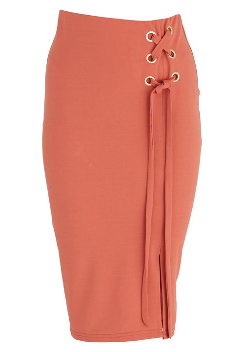 edit - Eyelet Detail Midi Skirt Tan