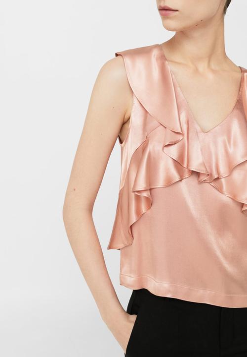 MANGO - Frilled Flowy Top Peach