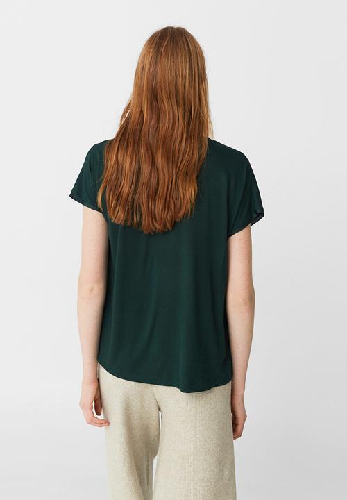 MANGO - Flowy Short Sleeve T-Shirt Dark Green