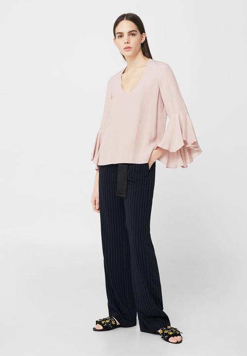 MANGO - Ruffled Sleeve Blouse Pale Pink