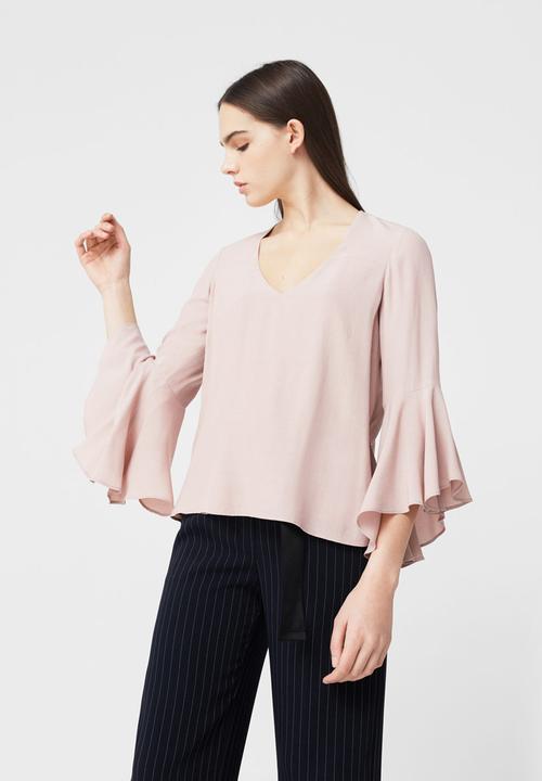 MANGO - Ruffled Sleeve Blouse Pale Pink