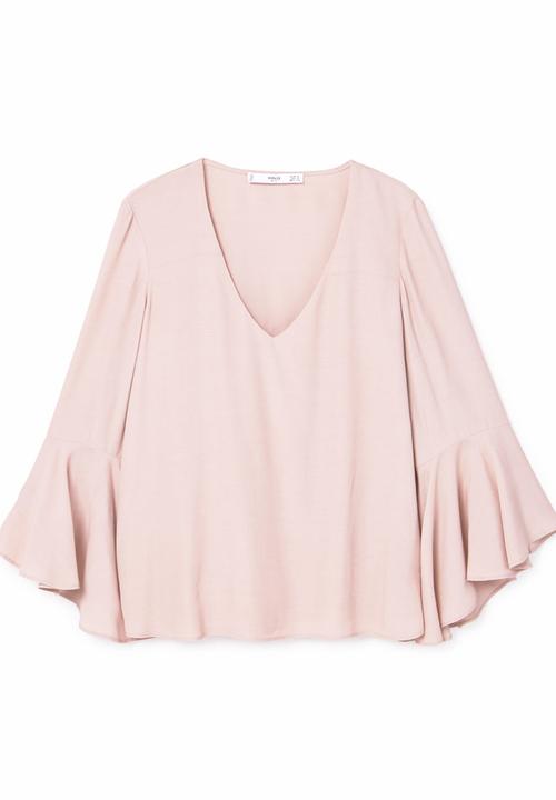 MANGO - Ruffled Sleeve Blouse Pale Pink