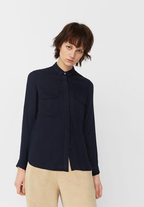 MANGO - Pocket Detail Flowy Shirt Navy