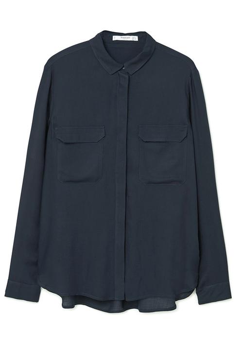 MANGO - Pocket Detail Flowy Shirt Navy