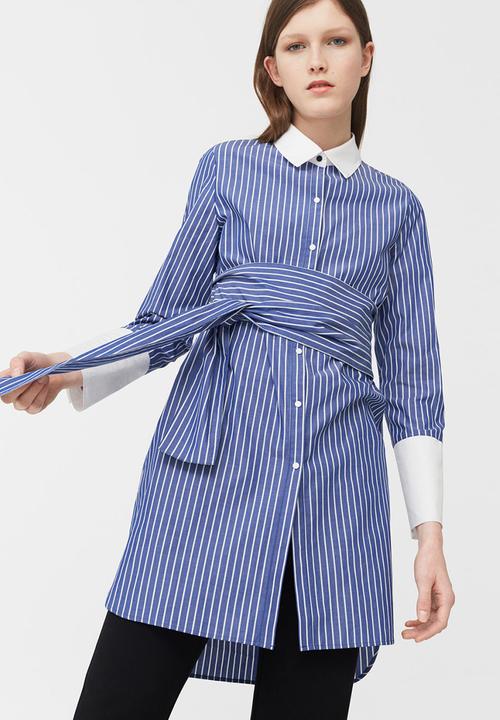 MANGO - Oversized Striped Shirt Blue and White