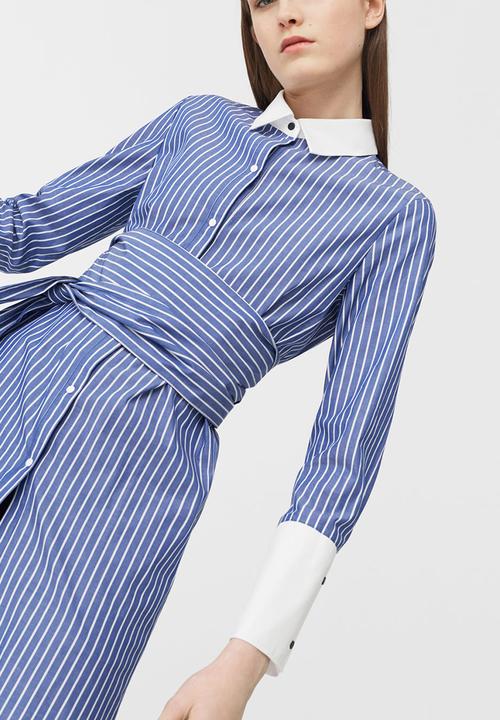 MANGO - Oversized Striped Shirt Blue and White