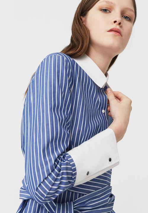 MANGO - Oversized Striped Shirt Blue and White