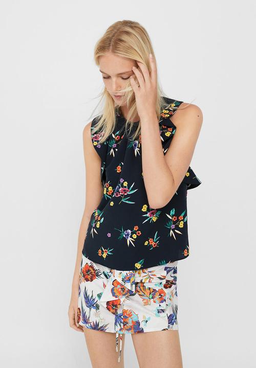 MANGO - Ruffled Top Navy
