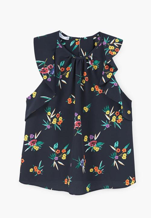 MANGO - Ruffled Top Navy