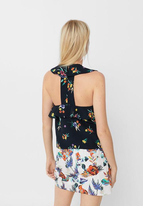 MANGO - Ruffled Top Navy