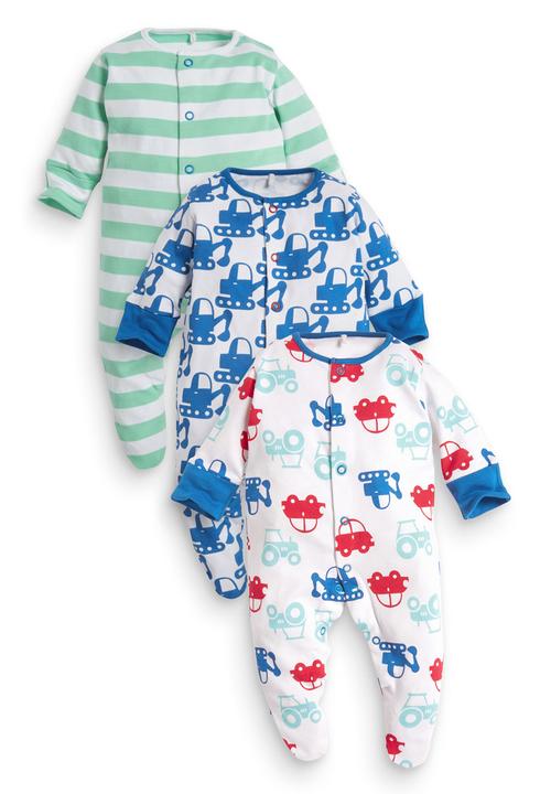 Next - 3-pack Digger Sleepsuits Pale Grey Pale Grey