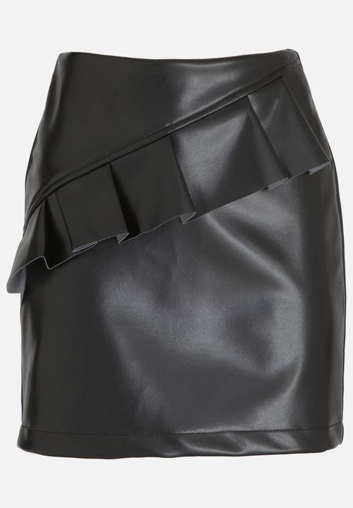 STYLE REPUBLIC - Leather-like Frill Mini Skirt Black