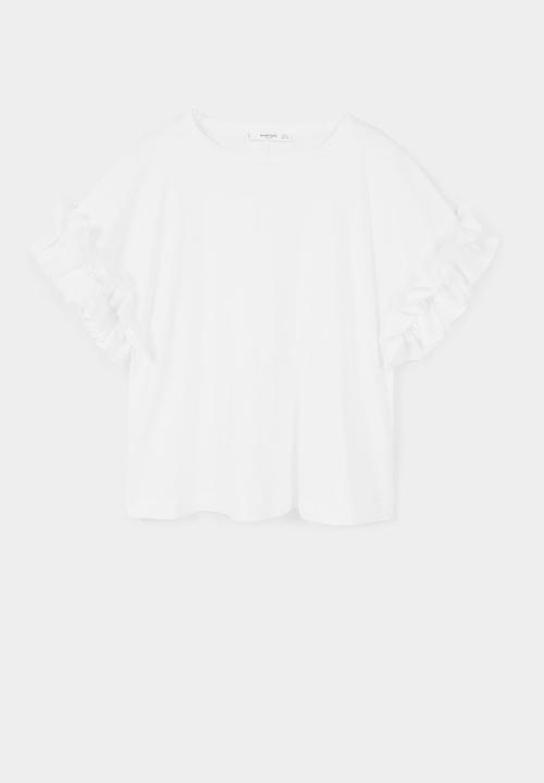 MANGO - Ruffled Sleeve T-shirt White