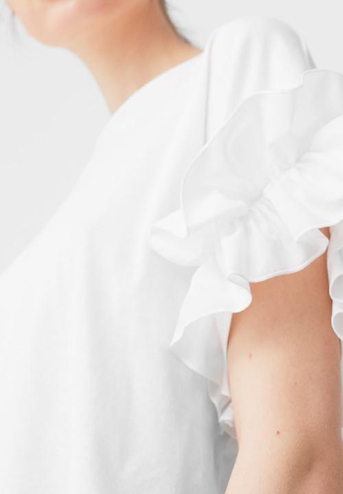 MANGO - Ruffled Sleeve T-shirt White