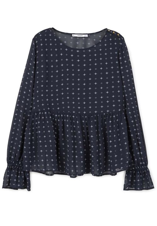 MANGO - Frill Detail Blouse Navy