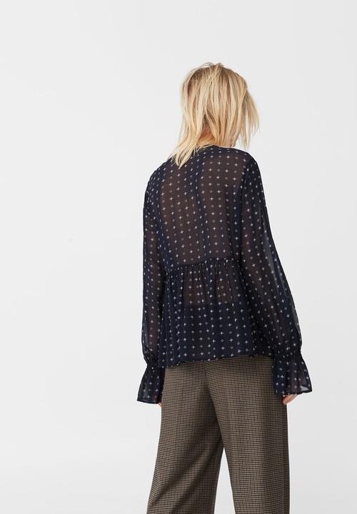 MANGO - Frill Detail Blouse Navy
